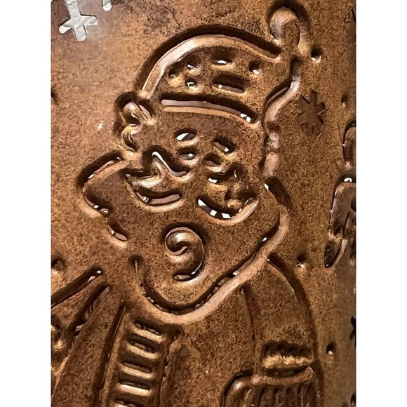 Christmas Punched Metal Santa Claus & Reindeer Pail Bucket Rustic Holiday Decor - Picture 8 of 9